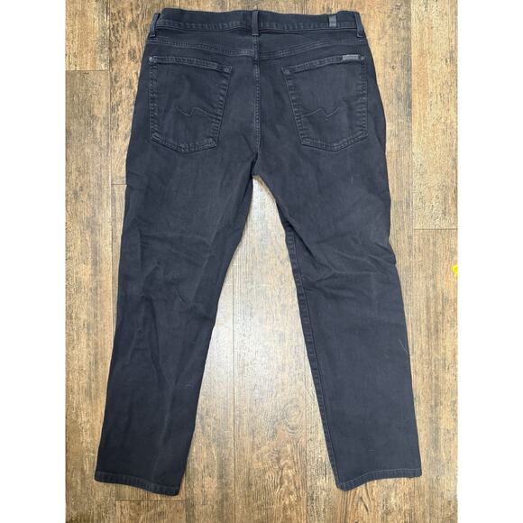 7 For All Mankind Jeans Mens 36x30 Black Slim Fit Straight Distressed Slimmy - Picture 6 of 7
